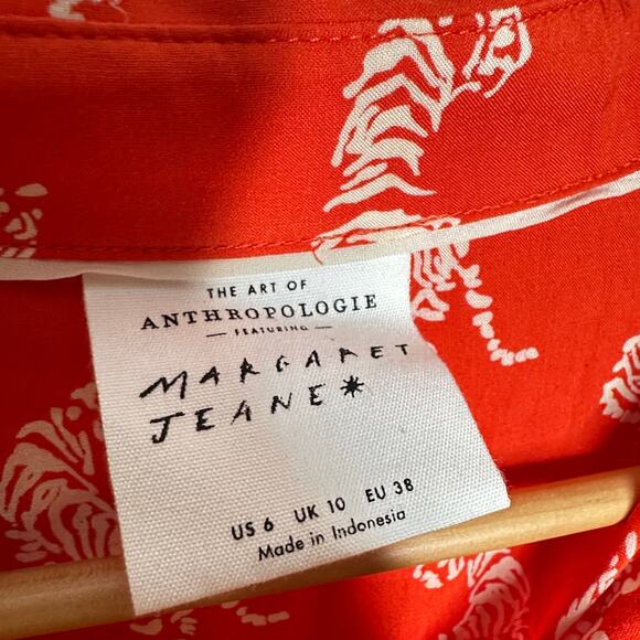 ANTHROPOLOGIE x MARGARET JEANE Tiger Print Blouse Red Sz 6 {AA38} - Picture 4 of 5